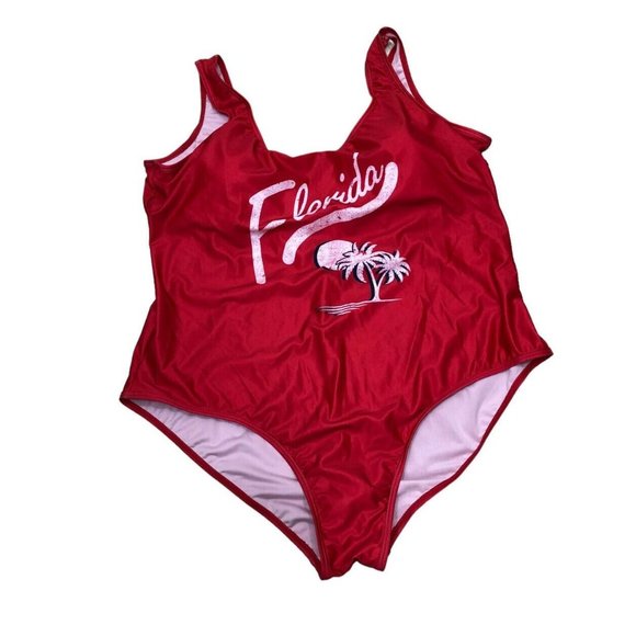 Florida Red Palm Tree Swimsuit - Picture 1 of 5